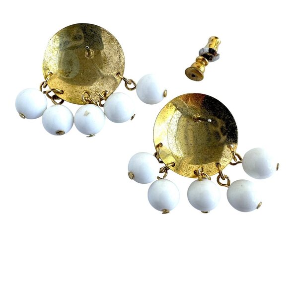Vintage Sarah Coventry Earrings With Gold-Tone Circles & Milk Glass Dangles - Picture 6 of 10